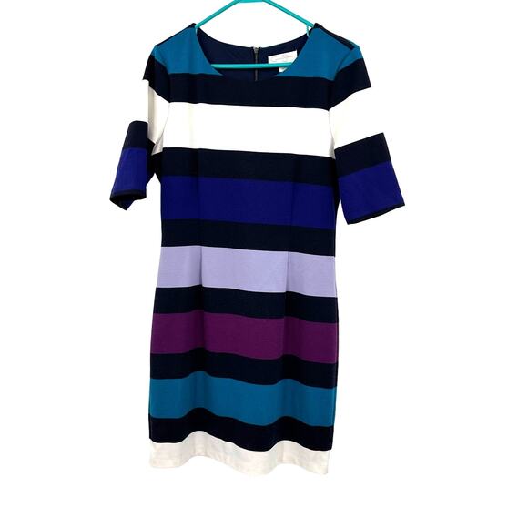 Jessica Simpson Size 8 Dress Blue Half Sleeve Sheath Back Zip‎ Chunky Stripe - Picture 1 of 3